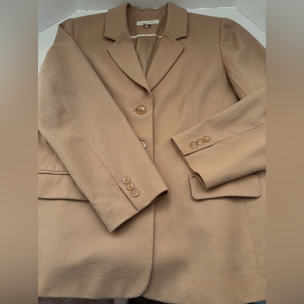 NWOT WOOL THREE BUTTON CAMEL LONG SLEEVE APPLESEEDS LINED BLAZER SZ 14 - Picture 7 of 13